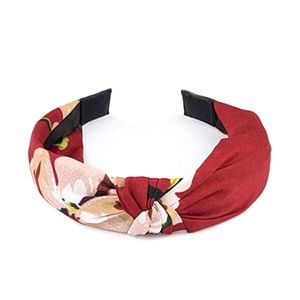 Red Floral Print Wide Knot Wrapped Headband